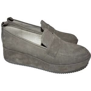 Eileen Fisher Women's Max Nubuck Platform Wedge Loafers Gray Suede Size 9.5